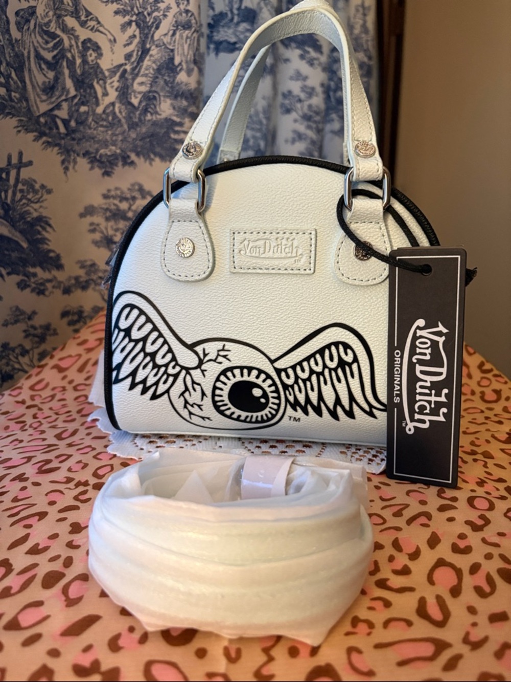 Von Dutch light blue Mini Satchel with Black Eyewing Graphic